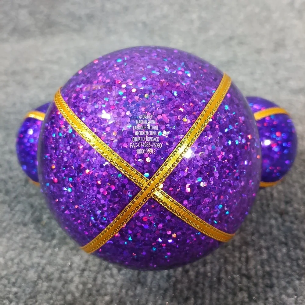 Disney Mickey Mouse Icon Christmas Ornament Glass Ball Purple Glitter Gold Trim